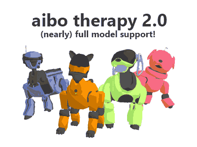 colorful 3D models of various AIBO models posing