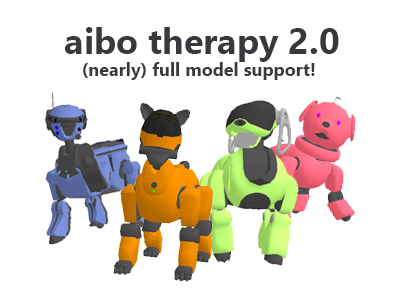 colorful 3D models of various AIBO models posing